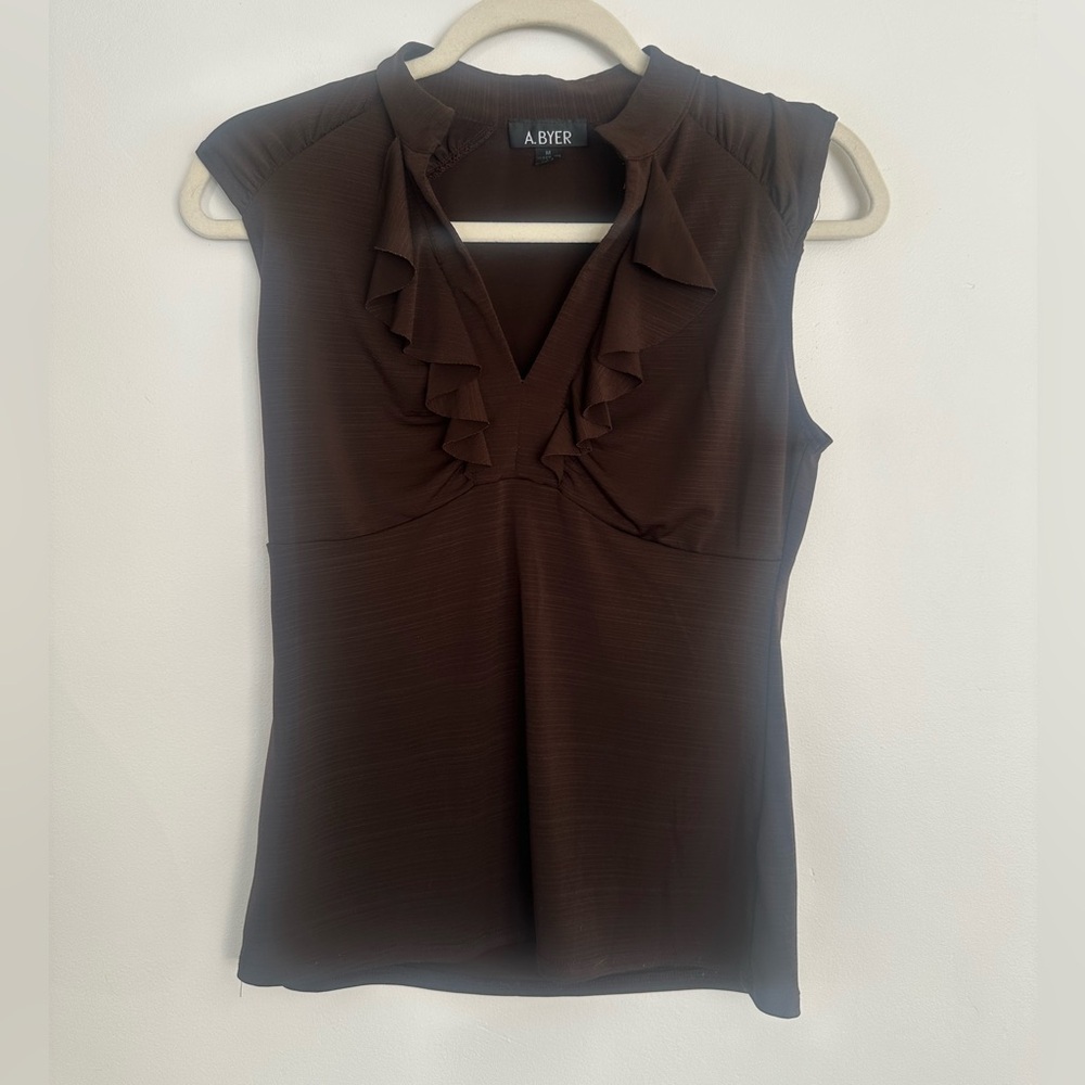 A. Byer Brown Ruffle Y2K Blouse Top Size M